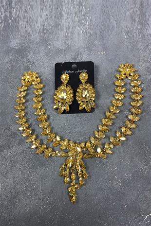Honey Color Sultan Model Headband Bridal Henna Hair Accessory And Earring Set