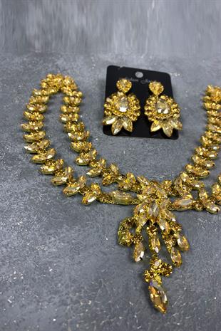 Honey Color Sultan Model Headband Bridal Henna Hair Accessory And Earring Set