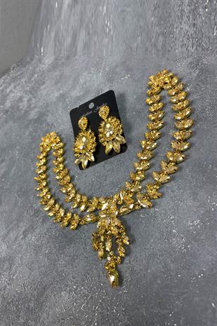 Honey Color Sultan Model Headband Bridal Henna Hair Accessory And Earring Set