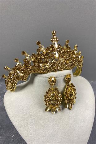 Honey Color Tokyo Stone Bridal Henna Tiara and Stud Earrings