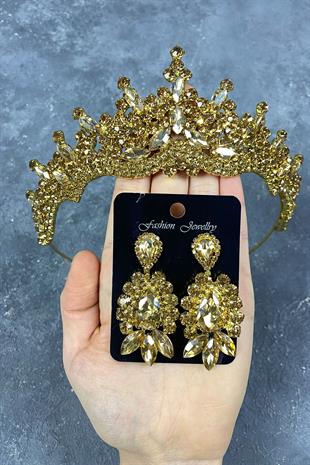 Honey Color Tokyo Stone Bridal Henna Tiara and Stud Earrings