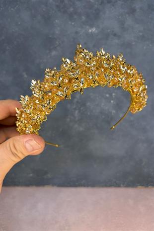 Honey Color Umay Beaded Bridal Henna Crown