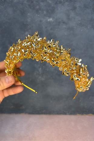 Honey Color Umay Beaded Bridal Henna Crown