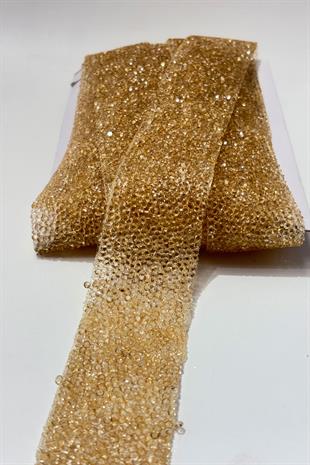 Bal Rengi Ütüyle Yapışan Şerit Taş Boncuk 4 Cm