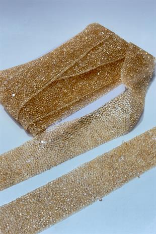 Bal Rengi Ütüyle Yapışan Şerit Taş Boncuk 4 Cm