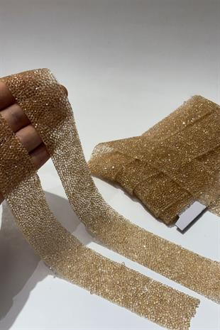 Bal Rengi Ütüyle Yapışan Şerit Taş Boncuk 4 Cm