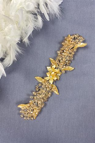 إكسسوار للحجاب وشعر الزفاف مزين بأوراق الشجر بلون العسل والكريستال