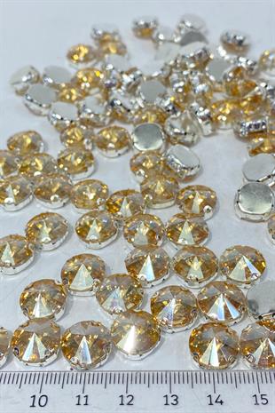 Bal Rengi Yuvarlak Kasalı Dikme Cam Taş Kristal Boncuk 10 Adet