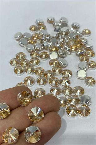 Bal Rengi Yuvarlak Kasalı Dikme Cam Taş Kristal Boncuk 10 Adet