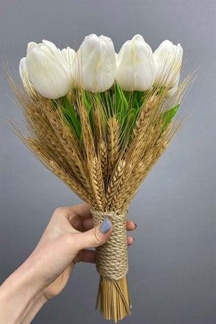 Spiked Wet Tulip Bridal Bouquet Wedding Hat and Bridal Gloves Set