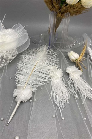 Spiked Wet Tulip Bridal Bouquet Wedding Hat and Bridal Gloves Set