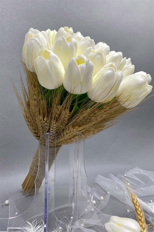 Spiked Wet Tulip Bridal Bouquet Wedding Hat and Bridal Gloves Set