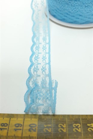 Bebe Mavi Çiçek Desenli Dantel 10 Metre