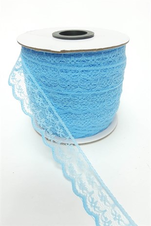 Bebe Mavi Çiçek Desenli Dantel 100 Metre