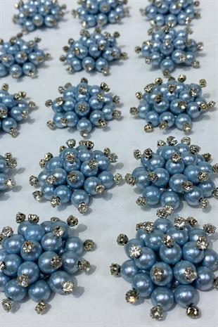 Bebe Mavi İnci Boncuklu Taşlı Broş