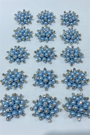 Bebe Mavi İnci Boncuklu Taşlı Broş