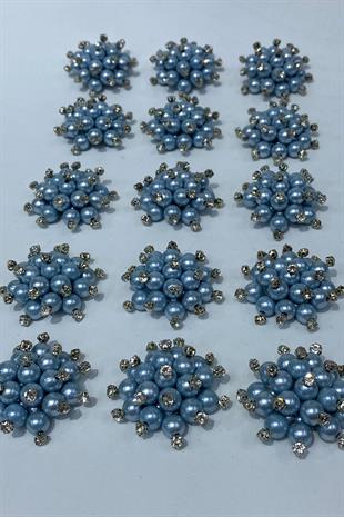 Bebe Mavi İnci Boncuklu Taşlı Broş