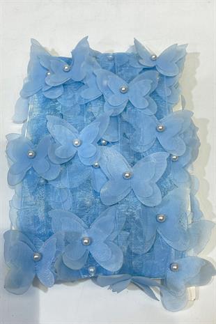  فراشة شيفون زرقاء اللون مقطوعة بالليزر