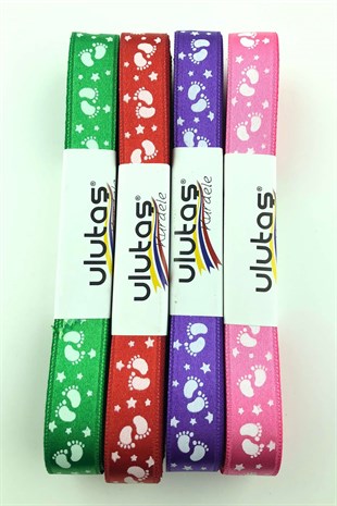 Bebek Ayağı Figür Baskılı Saten Kurdele