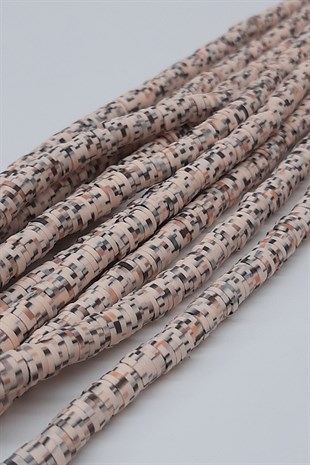 Beige Patterned Fimo Dough Beads 6Mm