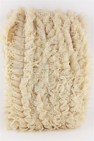 Bej Rengi Dantelli Plise Fırfır