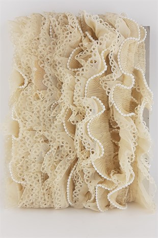 Bej Rengi İncili Plise Fırfır