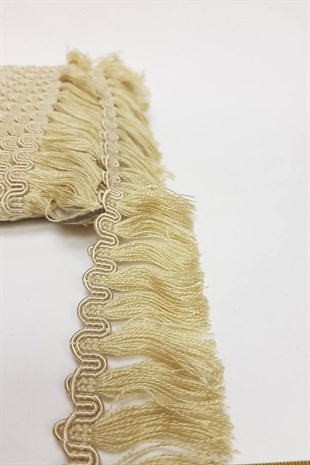 Bej Su Yolu Desenli Şerit Püskül 5 cm