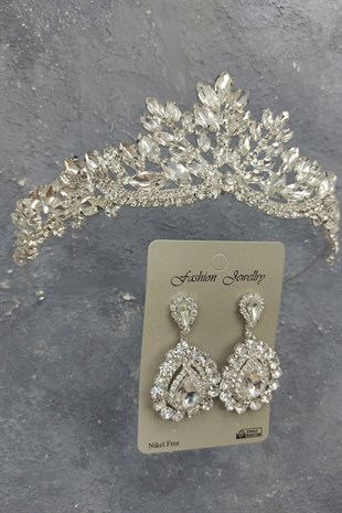 Berlin Model Gelin Tacı Ve Mekik Taşlı Küpe