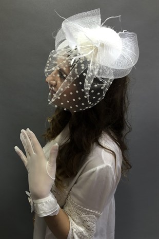 White Gloves-Potted Voilelet Wedding Cap Face Veils