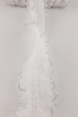 Beyaz  Sim Dantelli Plise Fırfır