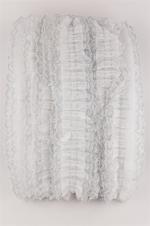 Beyaz  Sim Dantelli Plise Fırfır