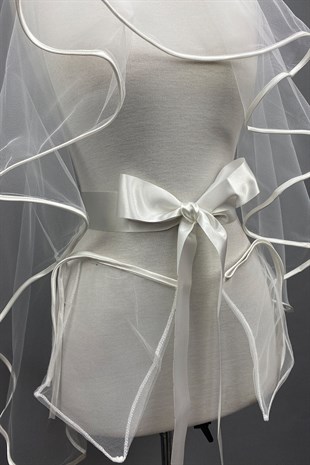 Beyaz Biyeli Gelin Duvağı Kına Yüz Örtüsü