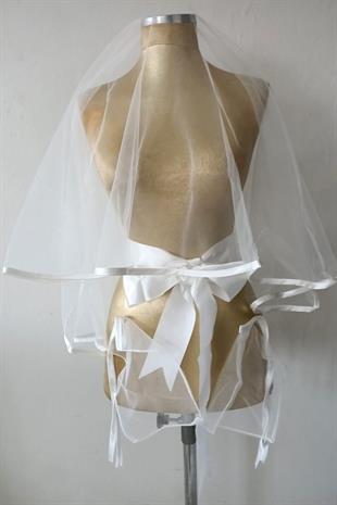 Beyaz Biyeli Zarif Sade Tasarım Gelin Kına Yüz Örtüsü