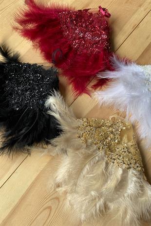 White Bead Embroidered Vip Hairy Design Bridal Halay Handkerchief 1 Piece