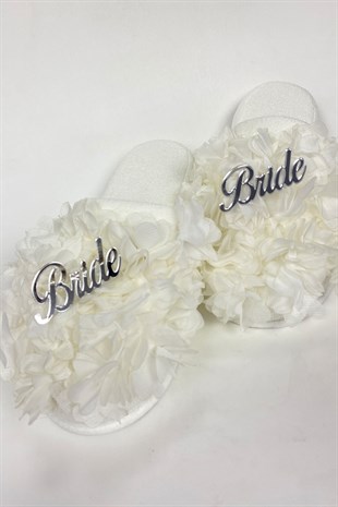White Bride Written Floral Ornate Bridal Slippers
