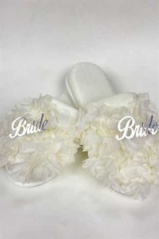 White Bride Written Floral Ornate Bridal Slippers