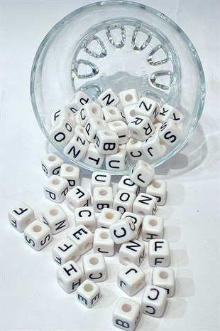White Capital Square Letter Beads 100 Pcs
