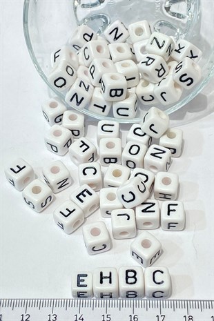 White Capital Square Letter Beads 100 Pcs