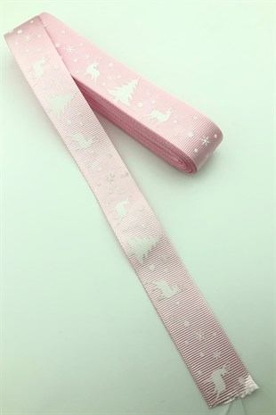 Beyaz Çam Ağaç Baskılı Yılbaşı Kurdelesi