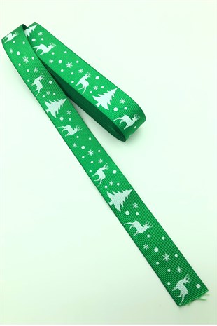 Beyaz Çam Ağaç Baskılı Yılbaşı Kurdelesi