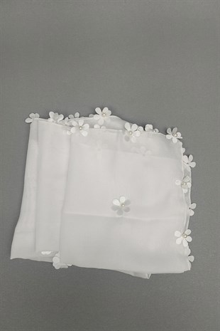 White Flower Patterned Lux ​​Halay Handkerchief 1 pcs