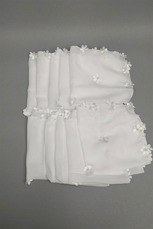White Flower Patterned Lux ​​Halay Handkerchief 10 pcs