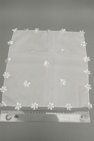 White Flower Patterned Lux ​​Halay Handkerchief 10 pcs