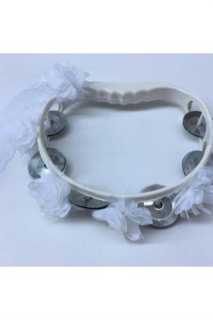 Beyaz Çiçeklerle Süslenmiş Nedime Tefi Düğün Ve Kına Için Plastik Tef 10 Adet