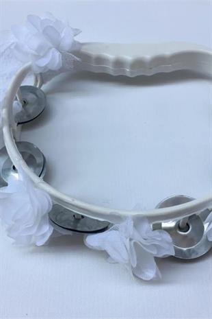 Bridesmaid Tambourine Decorated With White Flowers Plastic Tambourine For Wedding And Henna 10 Pcs