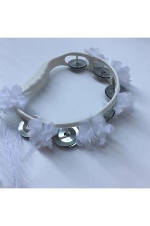 Beyaz Çiçeklerle Süslenmiş Nedime Tefi Düğün Ve Kına Için Plastik Tef 10 Adet