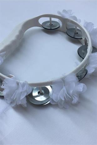 Bridesmaid Tambourine Decorated With White Flowers Plastic Tambourine For Wedding And Henna 5 Pcs