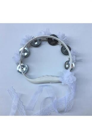 Beyaz Çiçeklerle Süslenmiş Nedime Tefi Düğün Ve Kına Için Plastik Tef 10 Adet