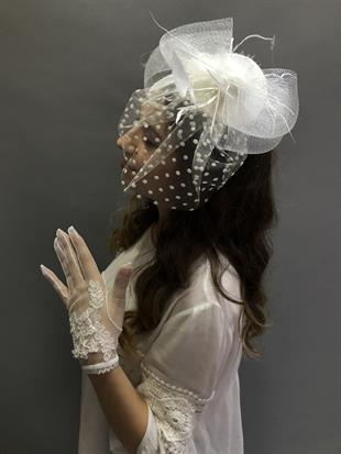 الجملة الزهور البيضاء قفازات الزفاف Vualet قبعة