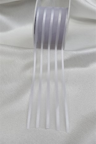 Beyaz Çizgili Şifon Kurdele